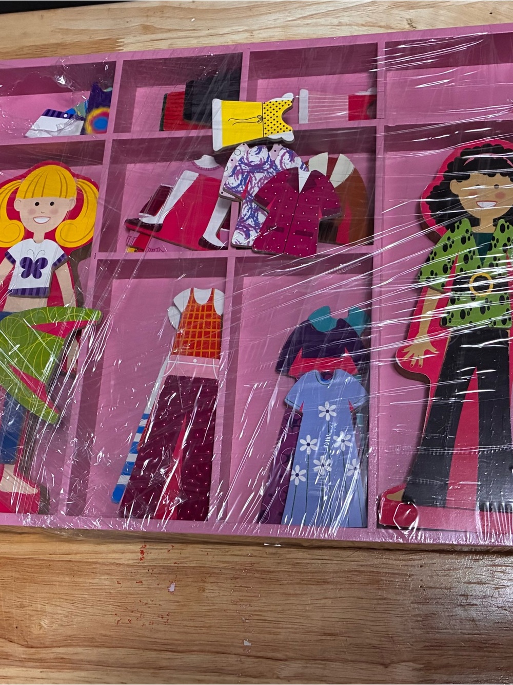 Melissa & Doug Wooden Magnetic Dress-Up Set in Pink with Multicolor Outfits